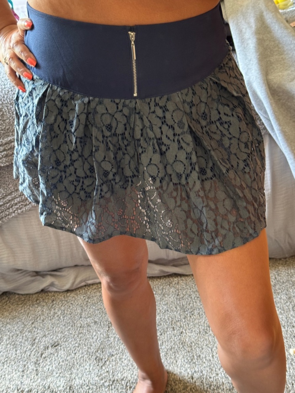 Tobi Black Elastic Waist Lace Mini Skort